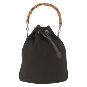 Gucci Vintage Bamboo Bucket Bag Nylon And Leather Khaki Nylon Handbag